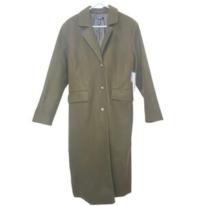 AQUA Womens Olive Green Longline Button Front Peacoat Coat Crest Buttons L NWT
